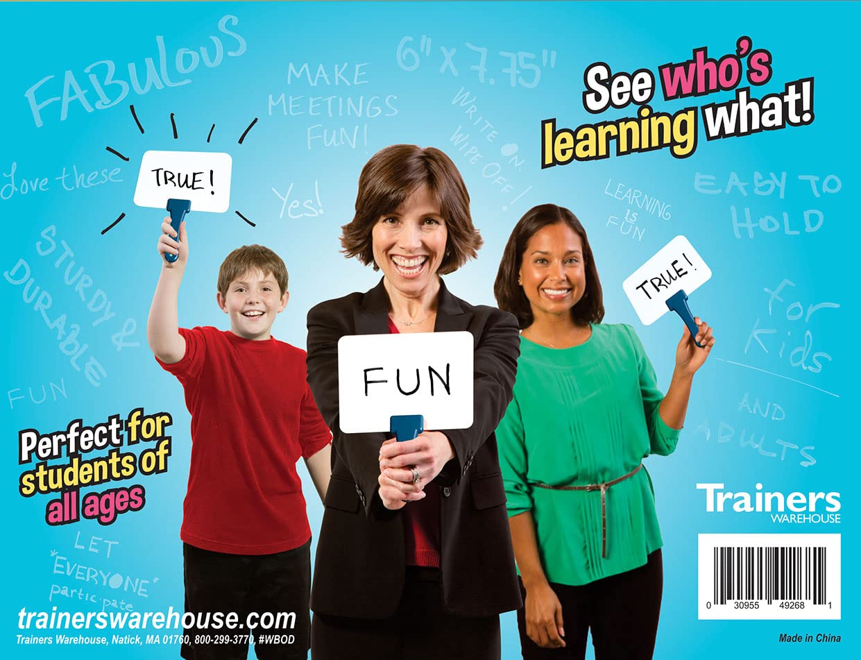 Trainers Warehouse Classroom Set of 12 Dry-Erase White Quick Response Boards | Super-Sturdy Dry-Erase, Two-Sided Answer Paddles