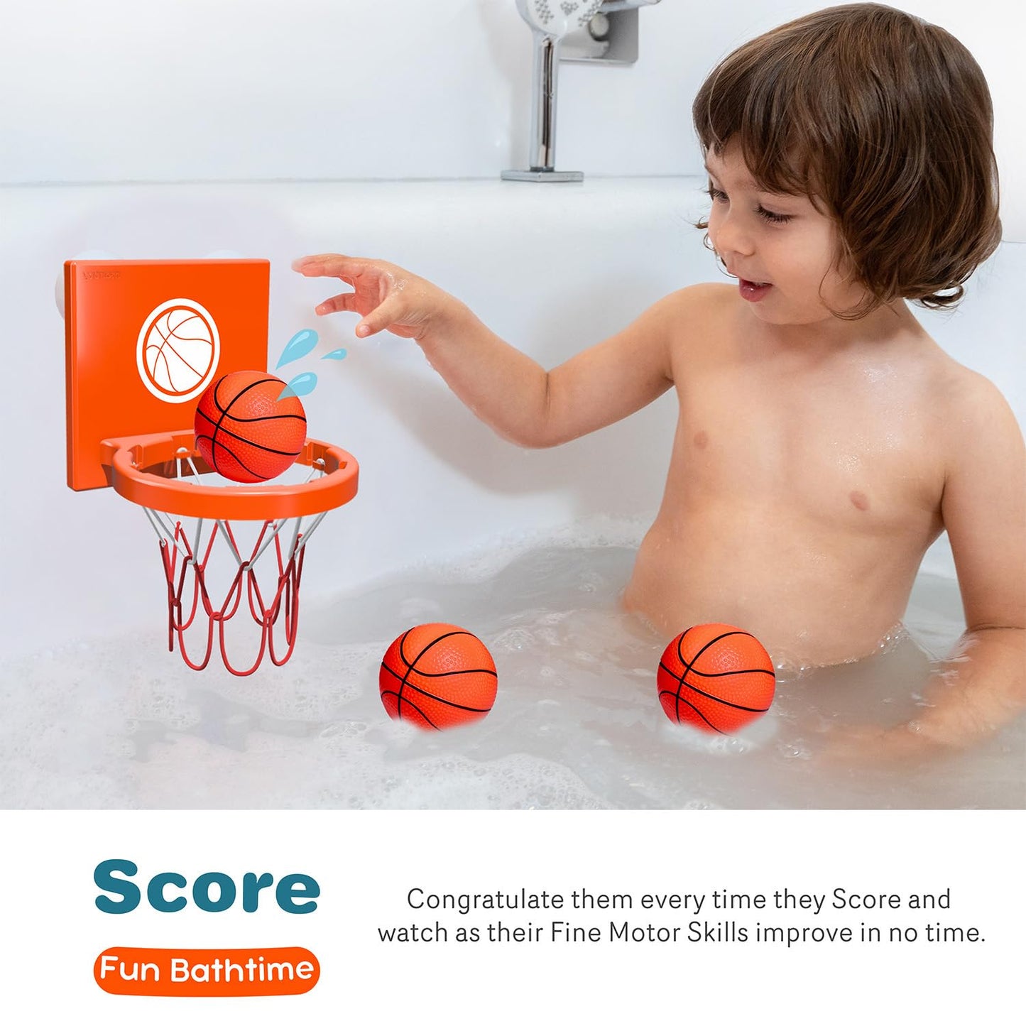 Marppy Bath Toys - Bathtub Basketball Hoop For Kids, Toddlers - Suction Cup Basketball Hoop And 4 Soft And No Hole Balls - Baby & Toddler Basketball Hoop - Boys & Girls - Mini Basketball Hoop