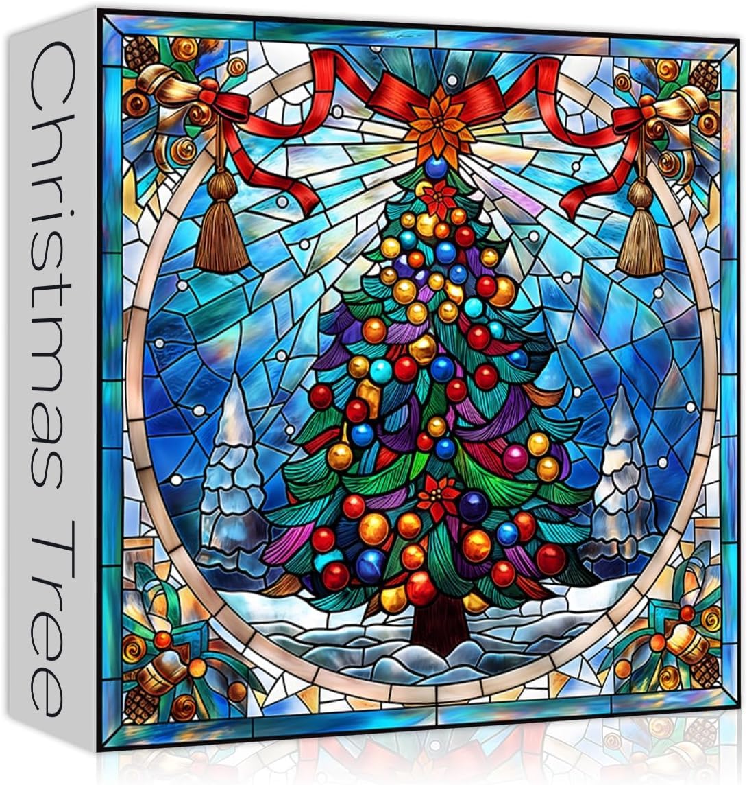 Stained Glass Puzzle Christmas Puzzles 1000 Pieces, Mosaic Christmas Tree Jigsaw Puzzles Art, Vintage Xmas Holiday Puzzles, Impossible Hard Difficult Challenging Puzzles For Adults