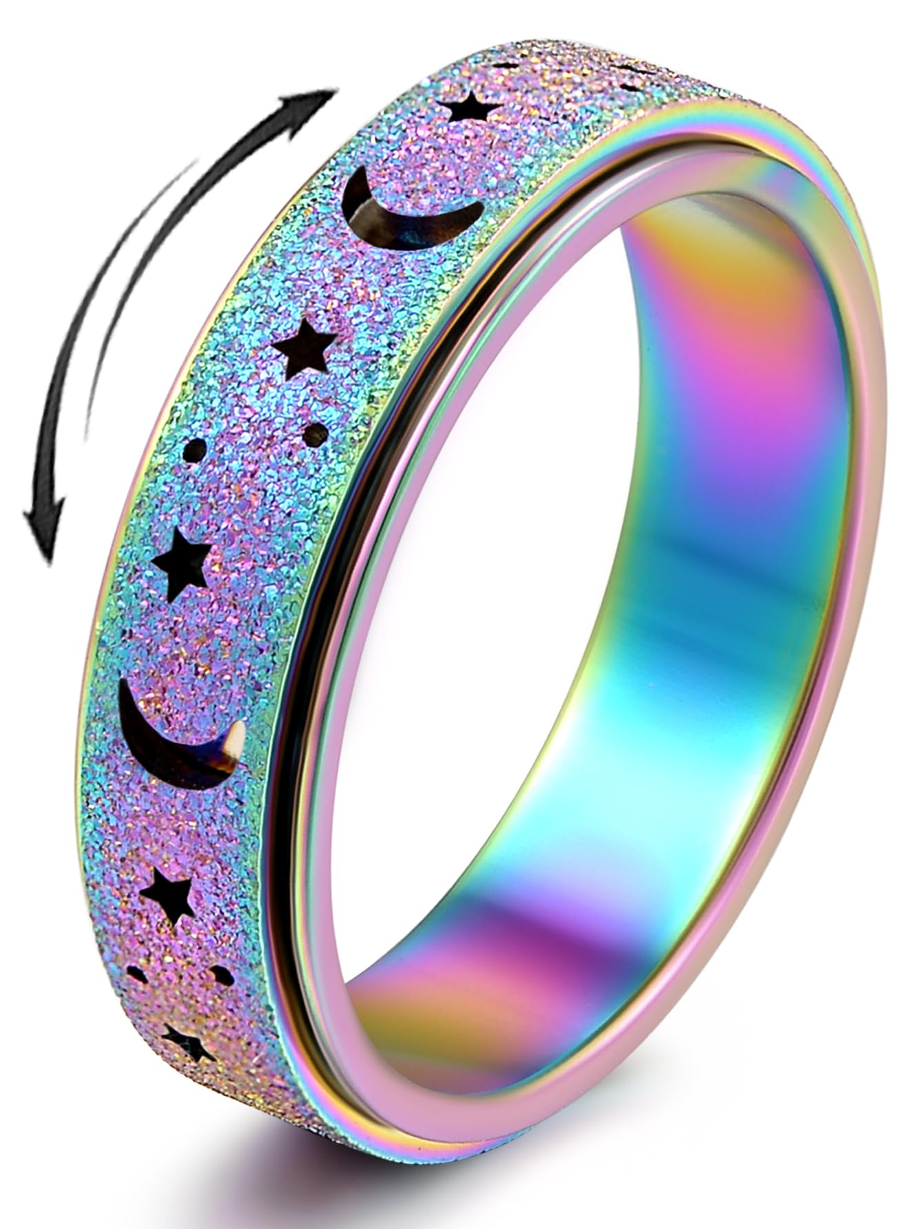 MHWTTY Anxiety Rings for Women Spinner Fidget Ring Titanium Stainless Steel Fidget Toys Adults Thumb Ring for Women Men Rainbow