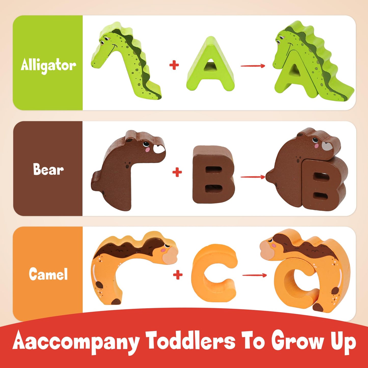 Cztcdp Wooden Alphabet Puzzle Abc Letter Animals Puzzles For Toddlers Montessori Sorting Blocks Board Preschool Matching Game Ji