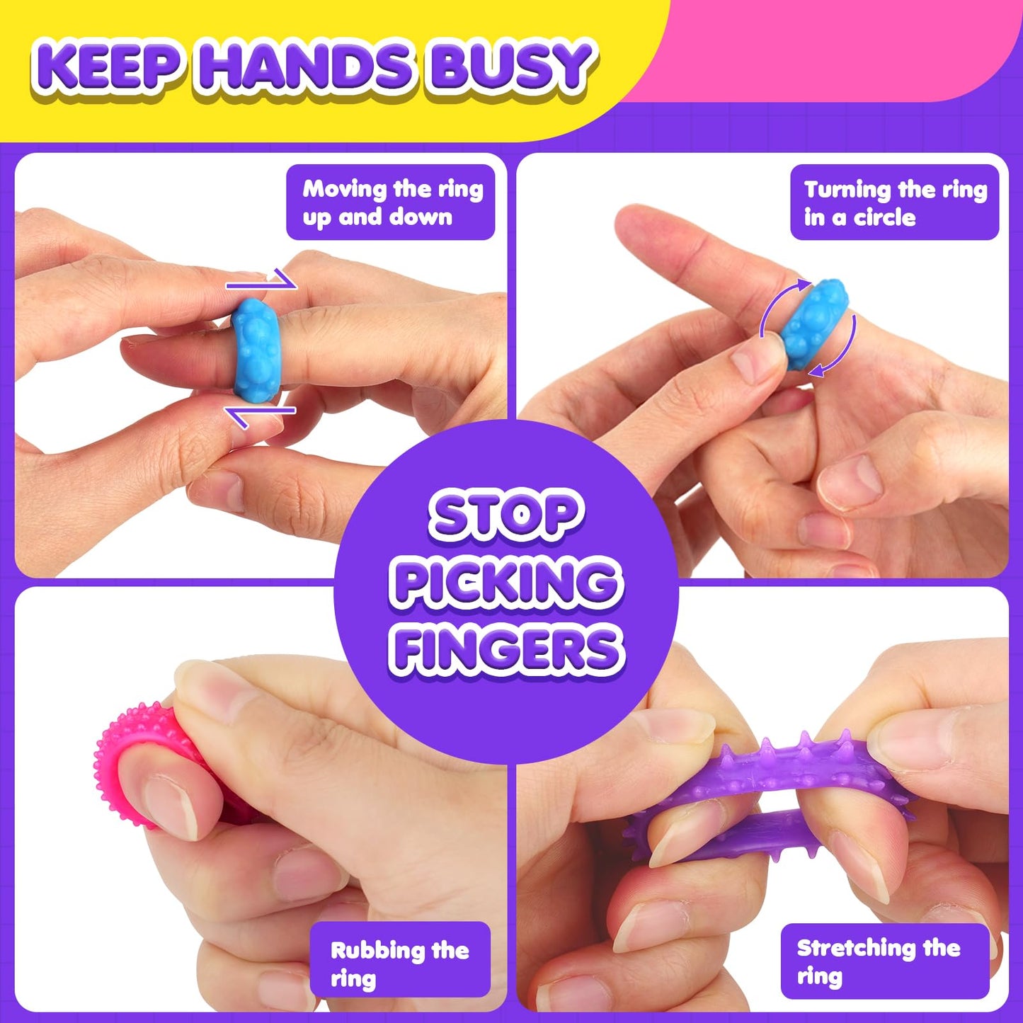 Fidget Toys Kids Sensory Rings: Fidget Ring Sensory Toys For Kids With Autism - Quiet Anxiety Fidgets For Classroom 18 Pack