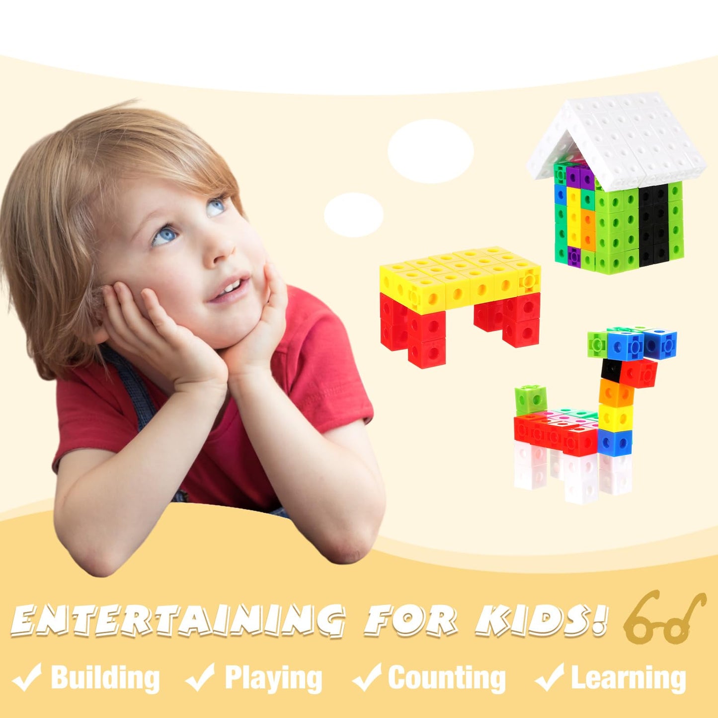 Jenaai 500 Pcs Math Learning Linking Cube With Storage Container Counting Cubes, Plastic Counting Blocks, Colorful Math Cubes, M