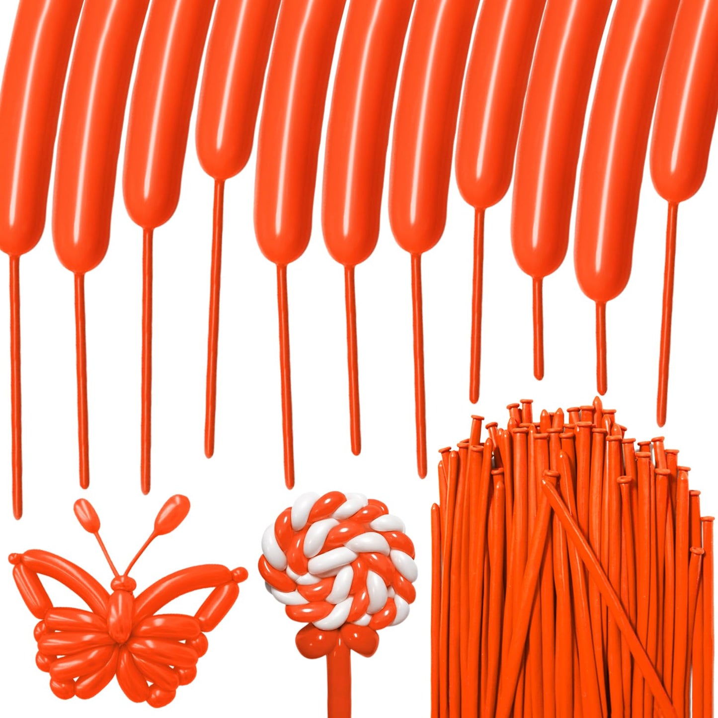 Hykjnbw Orange Long Balloons For Balloon Animals, 260 Balloons Art Kit For Twisting, Skinny Modeling Balloons Supplies For Birth