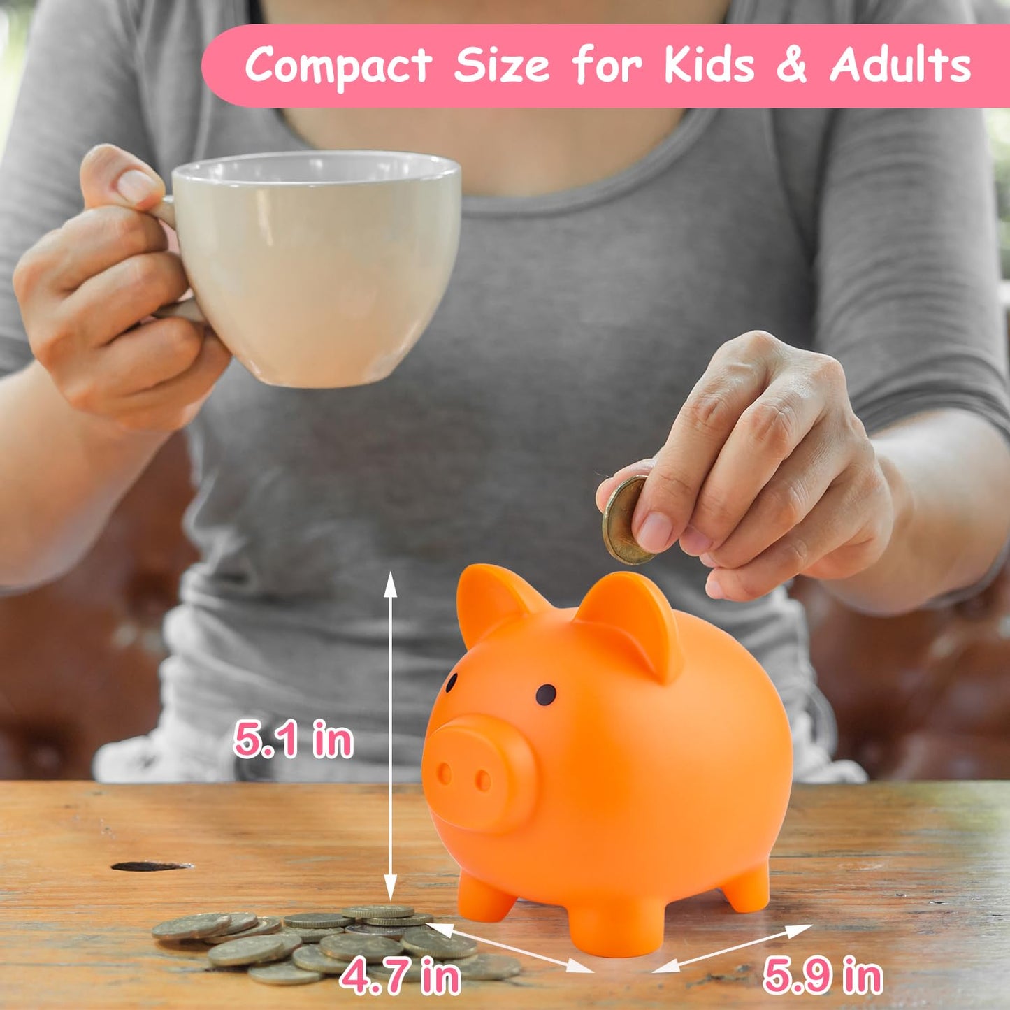 Pjdrllc Piggy Bank, Unbreakable Plastic Money Bank, Coin Bank For Girls And Boys, Medium Size Piggy Banks, Practical Gifts For Birthday, Easter, Christmas (Orange)
