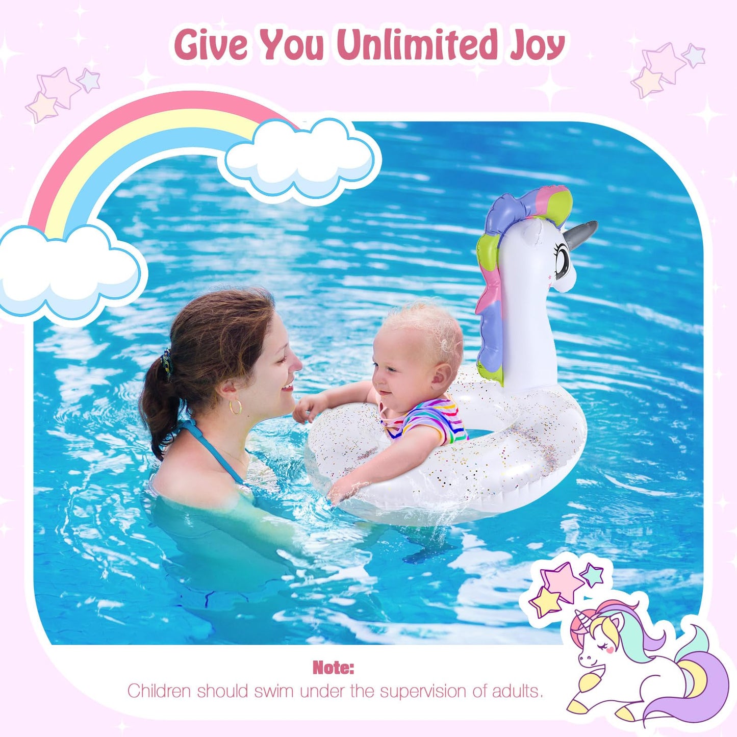 Moko Inflatable Pool Float-Cute Glitters Sequin Unicorn Swim Tube Rings Inflatable Swimming Toys Floaties Fun Summer Water Float