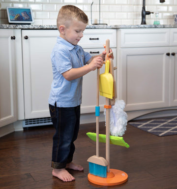 Fat Brain Toys Sweep, Scrub, And Shine Cleaning Set - Wooden Pretend Play Set, Ages 3+