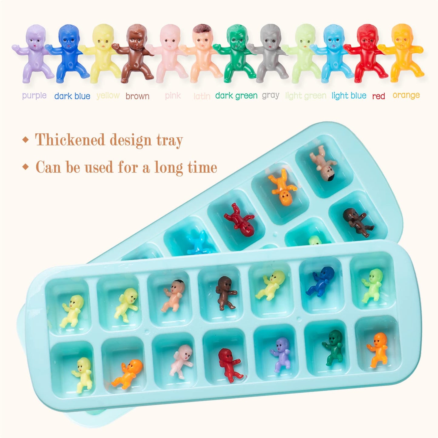 Zyflsq My Water Broke Baby Shower Game 60 Multicolor Mini Plastic Babies, 3 Ice Cube Trays, 1 Sign
