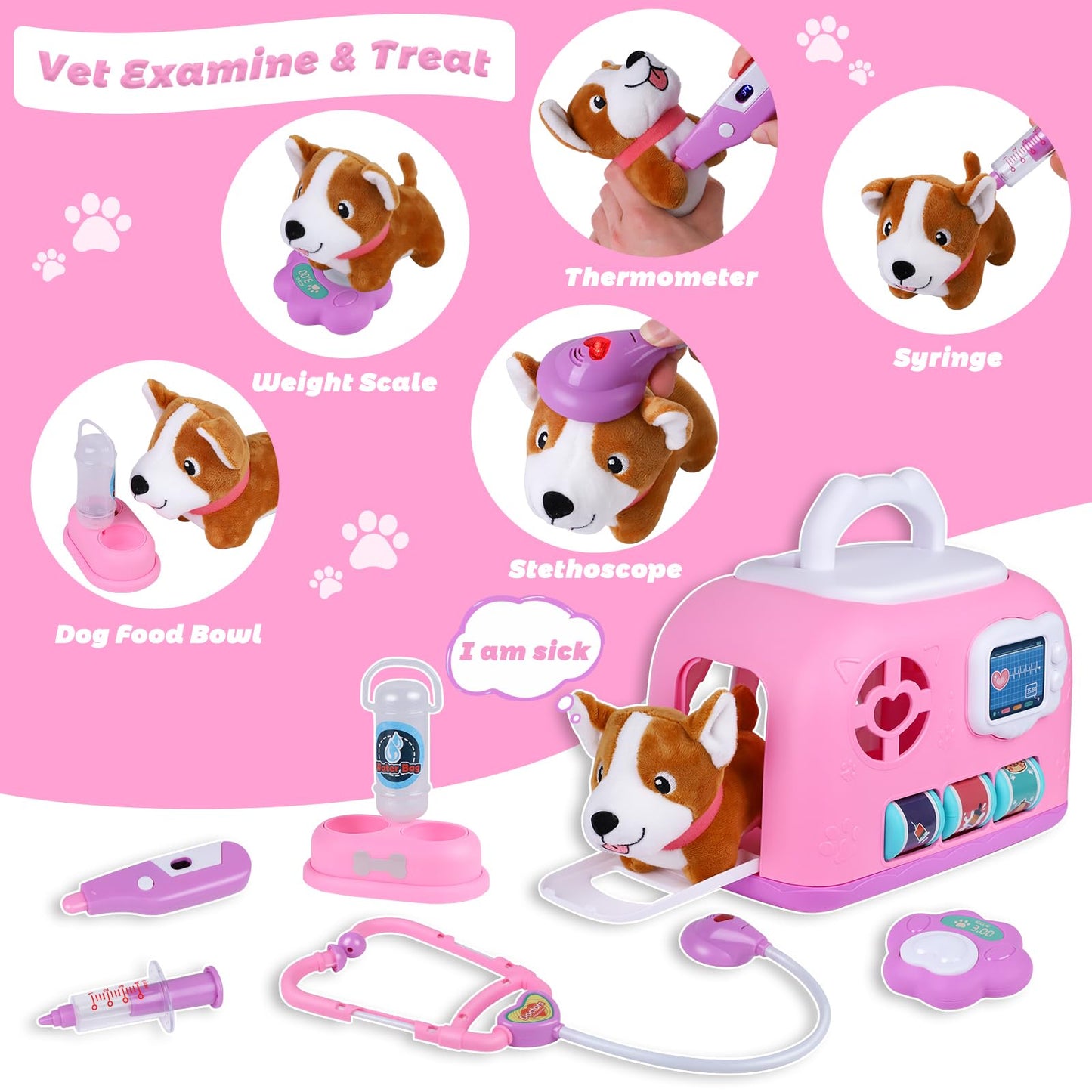Gifts2U Pet Care Cage Play Set, Vet Clinic and Doctor Kit for Kids with Dress Up Costume, Doctor Medical Pretend Role Play Dog G