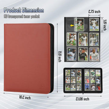 9 Pocket Trading Card Binder 540 Capacity with Zip Closure - enhanced Double Sided PU Leather Card Protector Hold & Organize Cards for TCG MTG Sports Cards (brown)