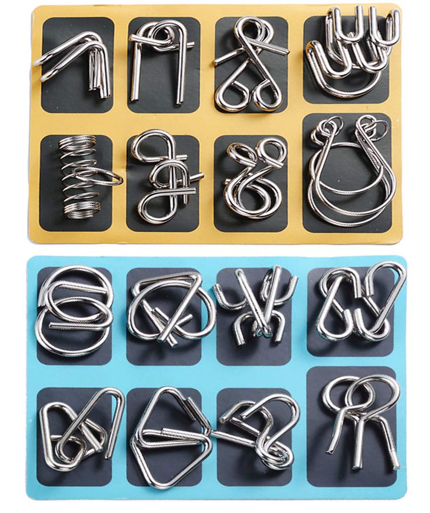 Tanch 16 Pcs Type A+B Different Brain Teaser Metal Wire Puzzles Iq Challenge Magic Trick Unlinking & Linking Game Toys For Kids