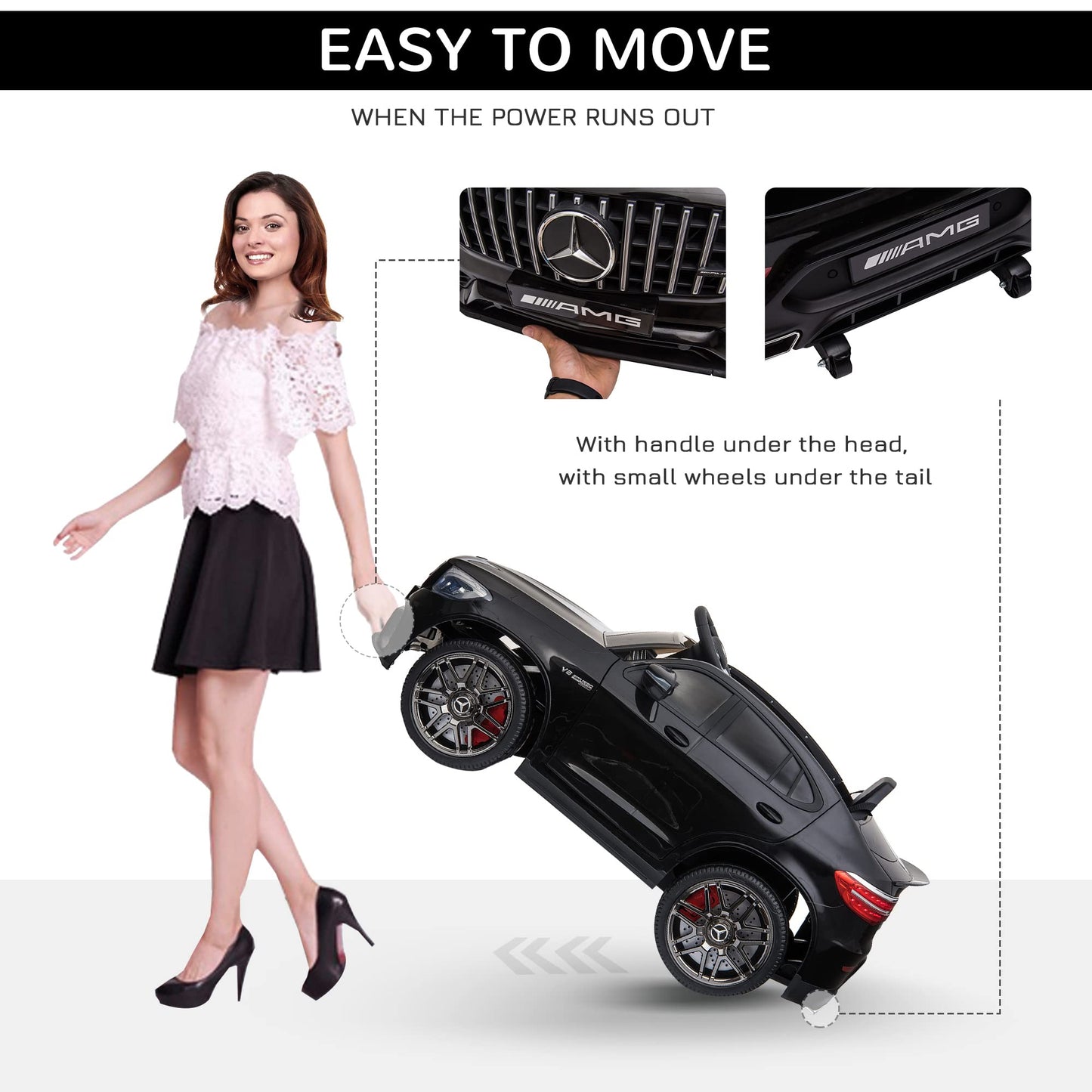 Aosom 12V Ride On Toy Car For Kids With Remote Control, Mercedes Benz Amg Glc63S Coupe, 2 Speed, With Mp3, Electric Light, Horn, Suspension, Black