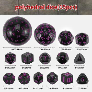 CiaraQ DND Polyhedral Dice Set (15pcs) D4-D100 Game Dice with Dice Bag for Dungeons and Dragons Role Playing Table Games (Black