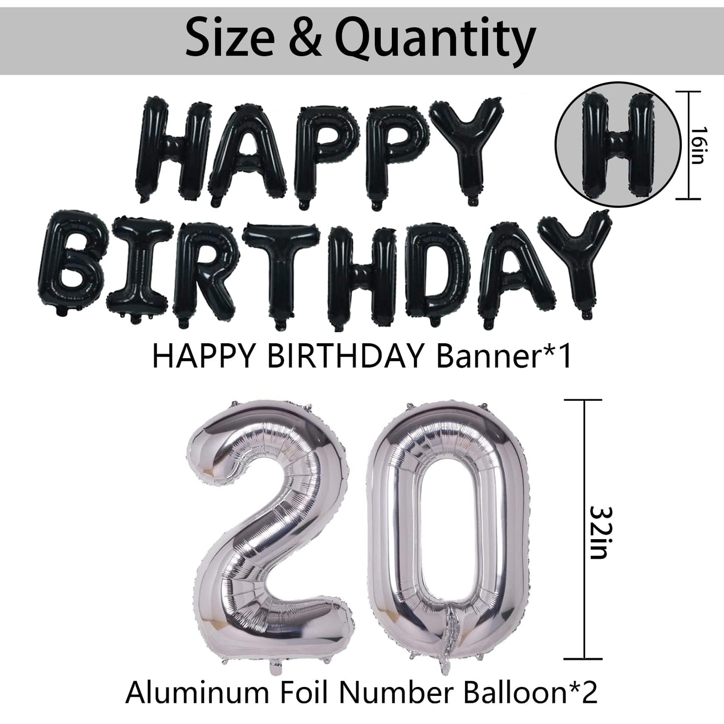 Naninuneno 20Th Black Silver Birthday Party Decorations For Men Women, Happy 20 Birthday Party Supplies With Black Happy Birthda