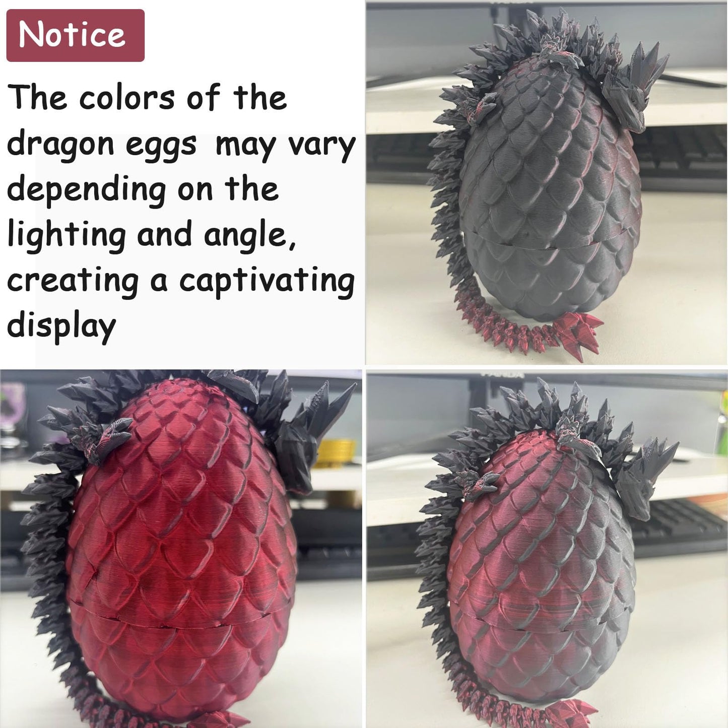 3D Printed Dragon Egg, Mystery Crystal Dragon Egg Fidget Toys Surprise, Easter Eggs Articulated Crystal Dragon Eggs With Dragon Inside (Laser Black And Red)