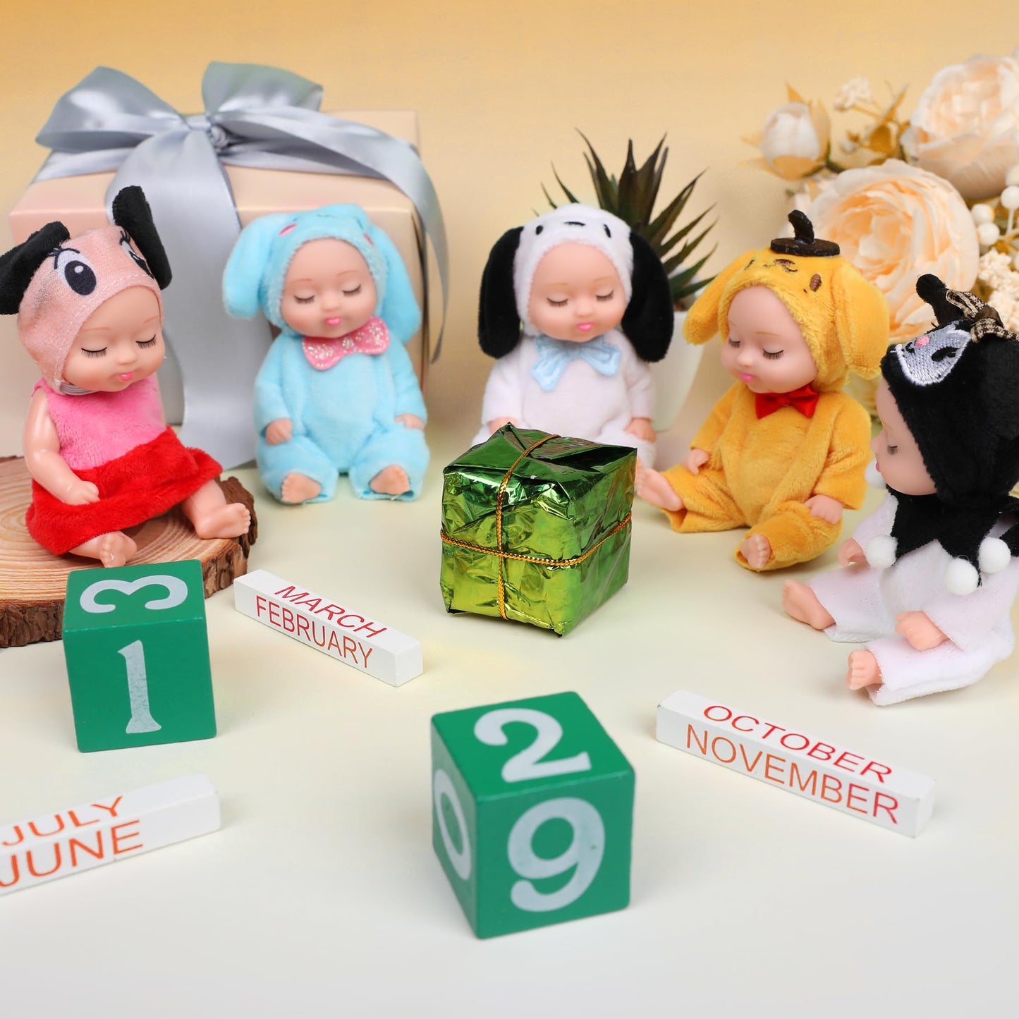 Zimtxo 8 Pcs Mini Baby Dolls - 4.5 Inch Cute Realistic Toy Dolls Set With Handmade Animal Clothing Baby Doll Giftbox Gifts For G