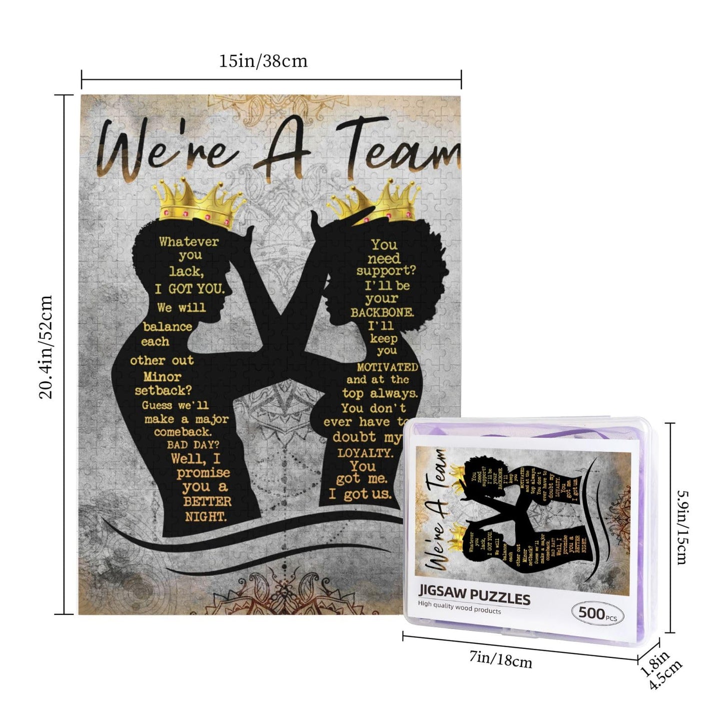 African American Puzzles For Adults 500Pcs Afro Black King And Queen Jigsaw Puzzles Couple Inspirational Quotes Black Woman Men