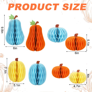 JarThenaAMCS 8Pcs Fall Pumpkin Honeycomb Centerpieces Beige Orange Blue Glitter Paper Honeycomb Ball Ornaments for Autumn Harves