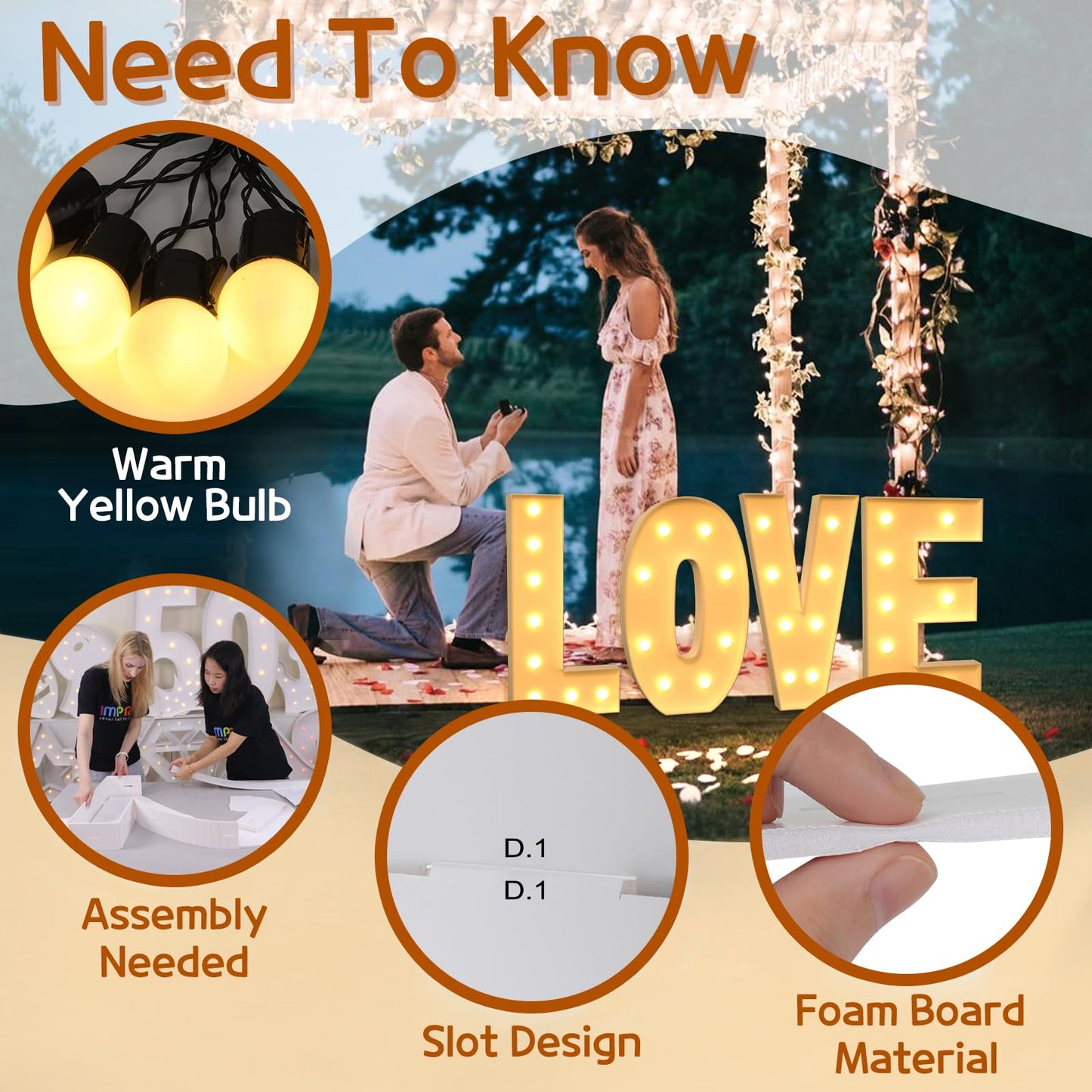 Imprsv Mosaic Letters, 3Ft Marquee Light Up Letters, Marquee Letters For Baby Shower Engagement Graduation Party Decor, Large Ma