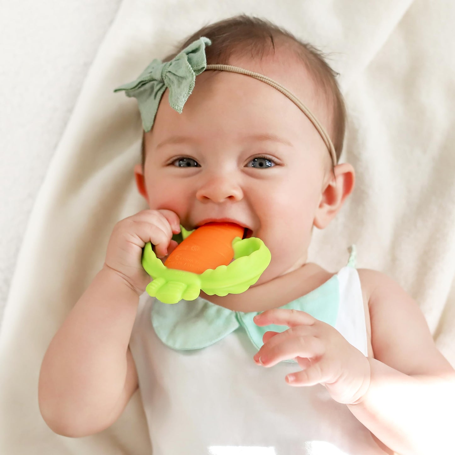 Infantino Lil' Nibbles Textured Silicone Baby Teether - Sensory Exploration And Teething Relief With Easy To Hold Handles, Orange Carrot, 0+ Months