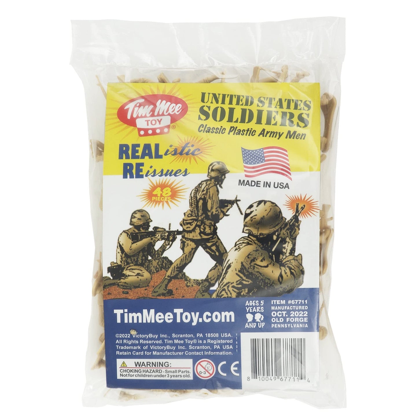TimMee Plastic Army Men - 48pc Tan Toy Soldier Figures - Made in USA, Durable Playset for Kids