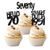Festiko36 Pcs Black 70Th Birthday Cupcake Toppers Glitter Seventy Hello 70 Straight Outta 1951 Cupcake Picks 70Th Birthday Anniv