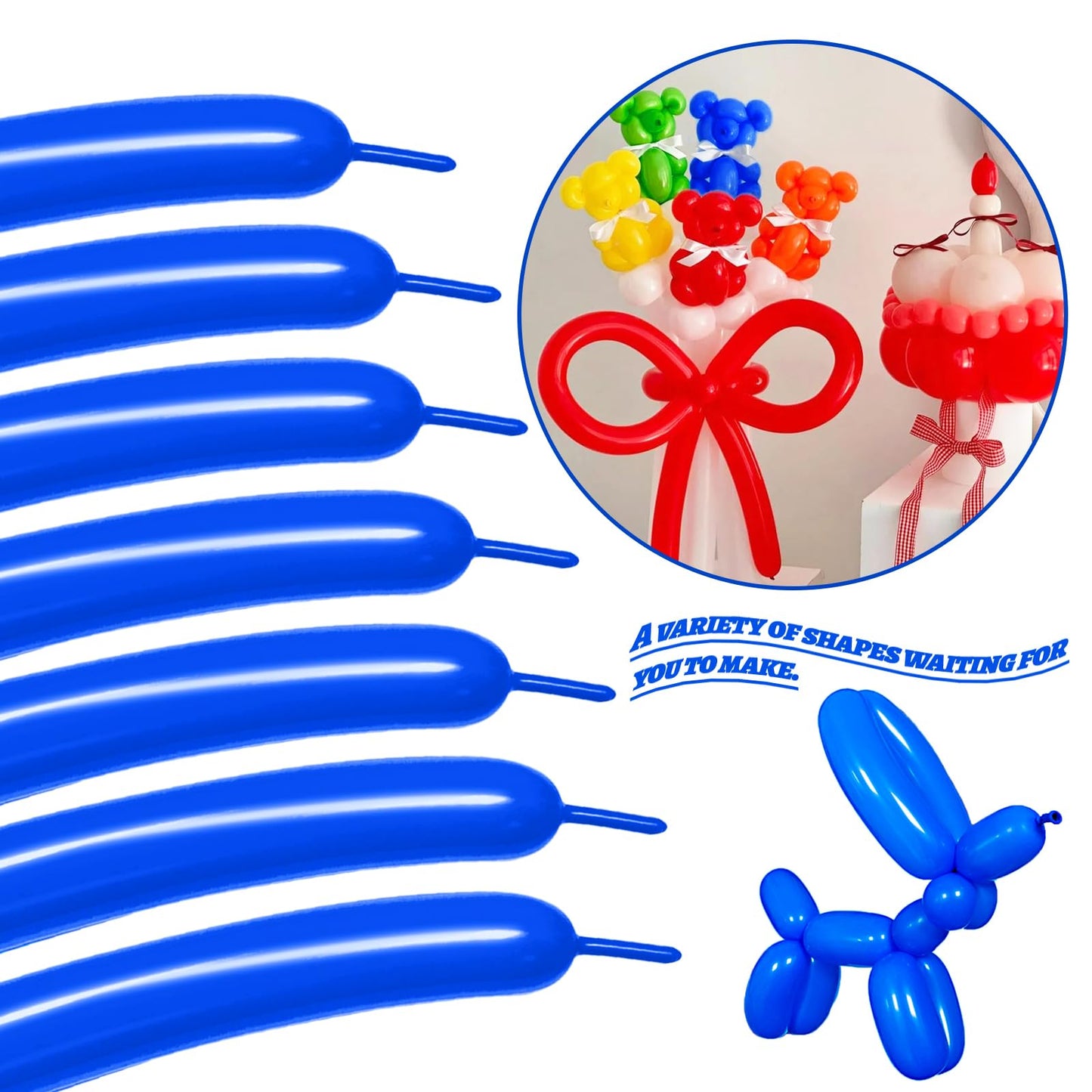 Lxzfcrg 260 Blue Balloons, 100Pack Thickening Skinny Latex Long Balloons For Balloon Animals Balloon Garland Twisting Balloon Mo