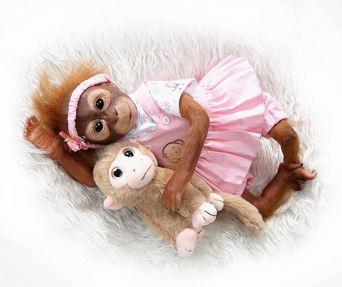 TERABITHIA 20 Inch Newborn Realistic Baby Doll Silicone Vinyl Reborn Monkey Dolls with Weighted Body Lifelike Flexible Collectible Art Doll That Look Real and Feel Real