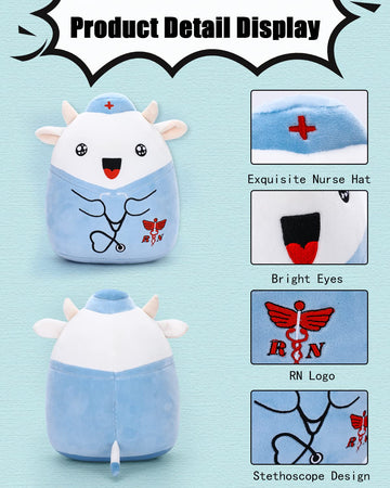refavor Nurse Cow Stuffed Animal - 8 Navy Plush Toy for RN Gifts, Graduation, Nursing Students, Soft Cow Plushies, Bell Color