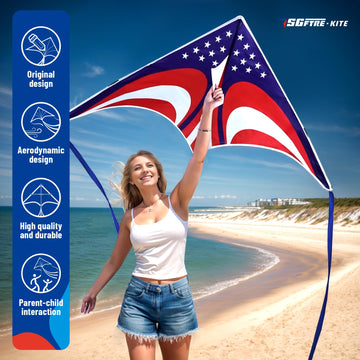 Sgftre Delta American Flag Kite For Easy To Fly Beach Kite For Fun Family Activities, Kites For Adults And Kids Ages 8-12 (Ameri