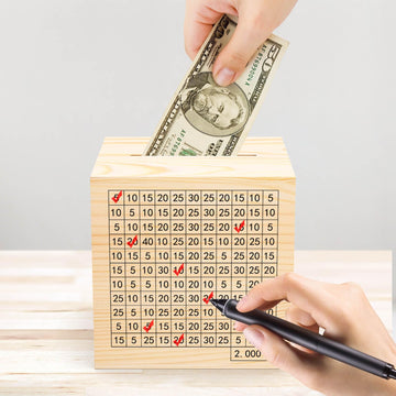 Hchangen Wooden Savings Challenge Box For Adults Kids, Wood Coin Piggy Bank, Must Break To Open Cash Savings Box For $2000 Targe