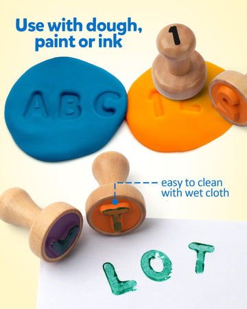 Coogam Wooden Alphabet Number Stamp Flashcard, Abc Spelling Letter Stampers And Mathematics Learning Number Stampers Arts And Crafts Supplies, Montessori Educational Toy Gifts For 3 4 5 Year Old