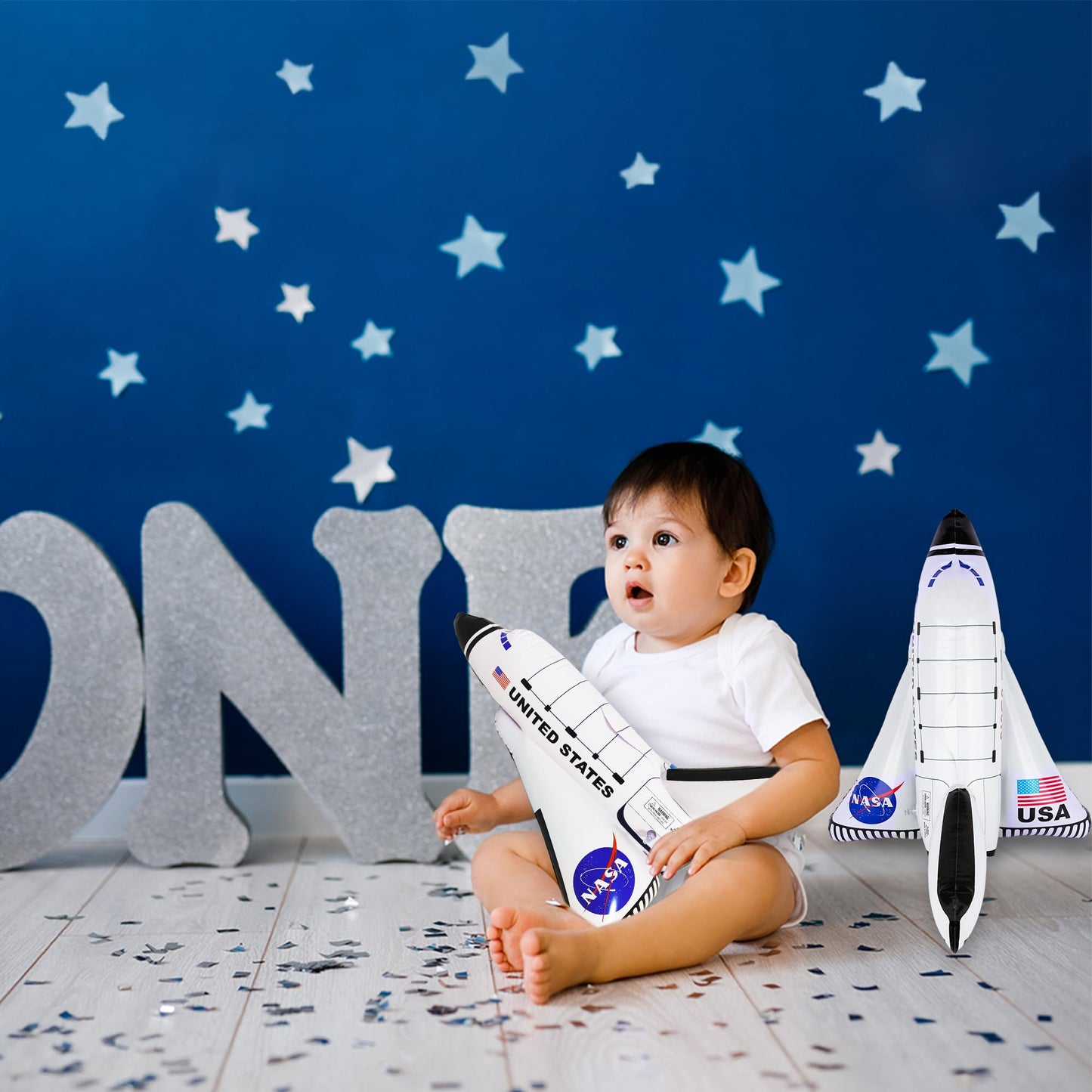 ArtCreativity Space Shuttle Inflates, Set of 2, 14 Inch Long, Outer Space Themed Party Decorations & Pretend Play Toys for Kids