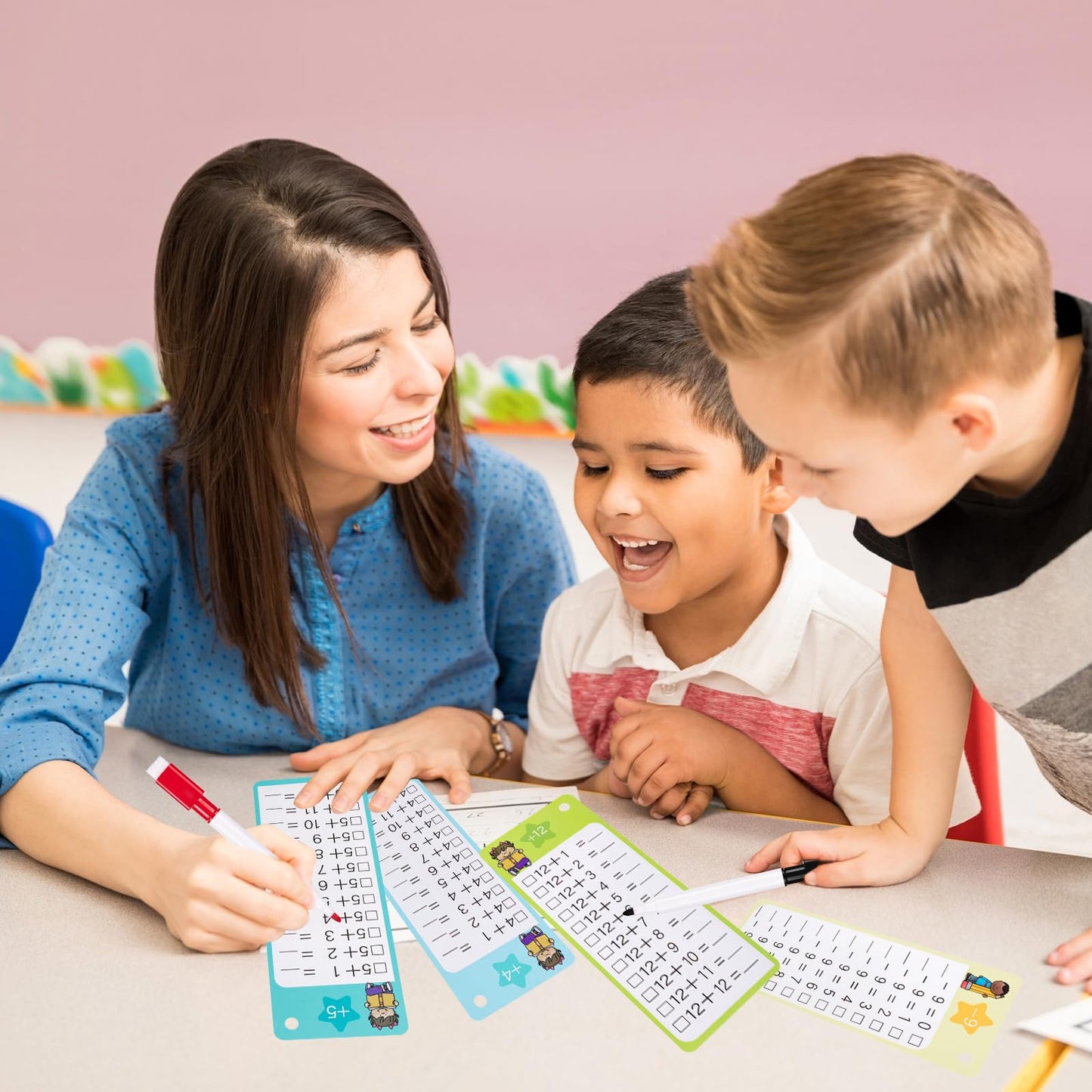 30Pcs Addition And Subtraction Flash Cards, Math Flash Card With 4 Dry Erase Pens 2 Rings, Time Table Flash Cards For 1St To 3Rd