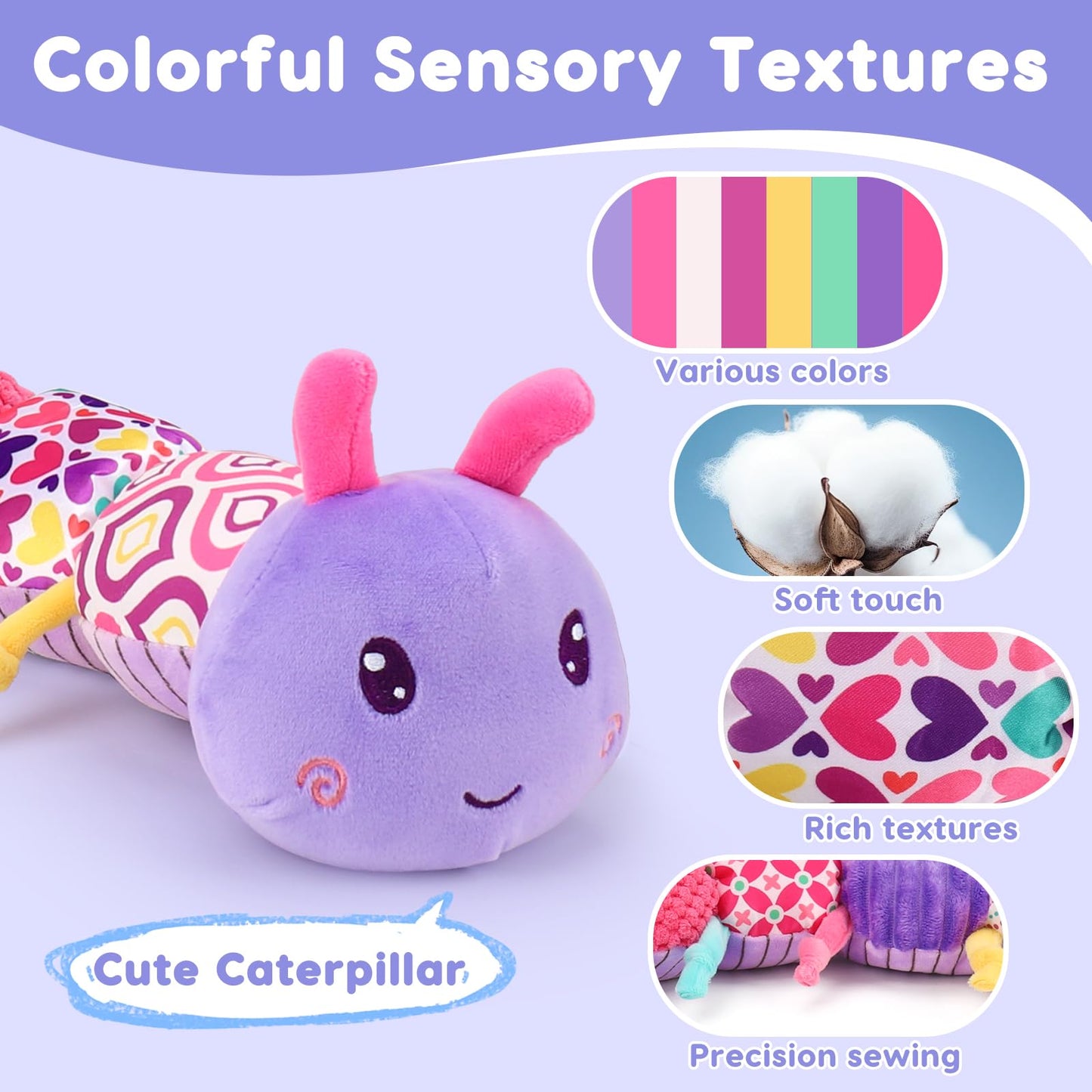 Baby Girl Toys 0-3-6 Months Musical Stuffed Animals Plush Caterpillar Toy With Crinkle Rattles Tummy Time Sensory Learning Toys