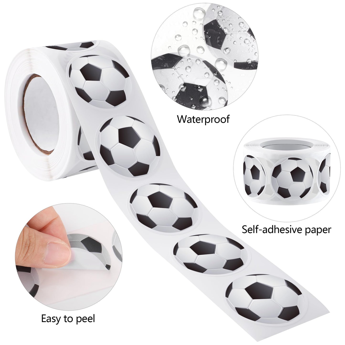 Durony 500 Pieces Soccer Stickers Self-Adhesive Sports Ball Sticker Labels Roll Soccer Theme Party Decor Envelope Gift Bag Seal