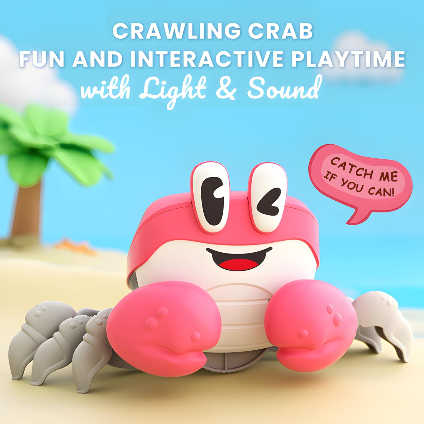 Bekilole Crawling Crab Baby Toys | Boys Gifts Interactive Fun For Tummy Time Moving Walking Running | Musical Toddler Boys Girls Birthday Gift Toys 0+ Months | Battery Not Included - Pink