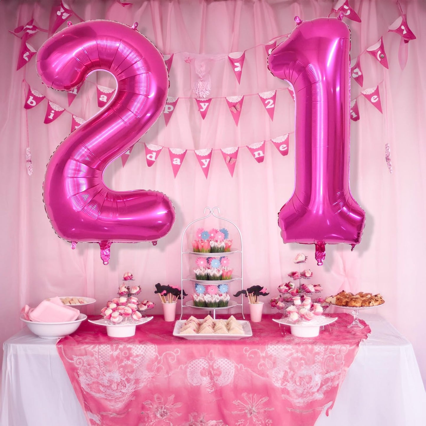 Isndare 40 Inch Number Balloons 21, Hot Pink Helium Foil Number 21 Balloons, Large Number Balloon Age Balloon For Boys Girls Bir