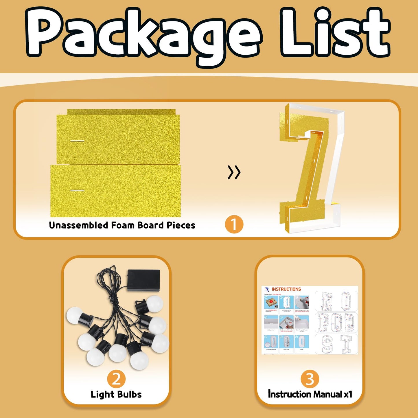 Imprsv Marquee Numbers Gold 3Ft: Golden Party Decor - Light Up Number 7 Large 3 Feet Tall - Birthday Decorations For Him Her 7Th