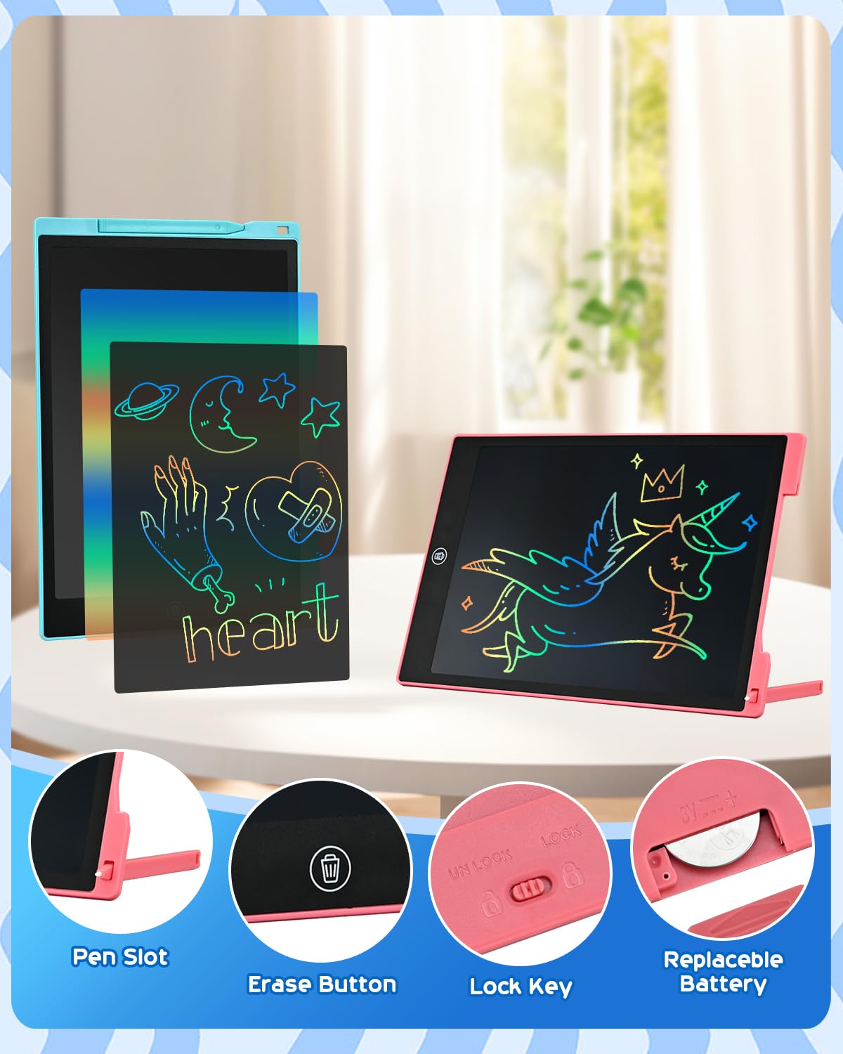 Lcd Writing Tablet, 2 Pack Toddler Kids Toys Doodle Board, Colorful Drawing Pad Drawing Board, 12 Inch Doodle Pad Drawing Tablet