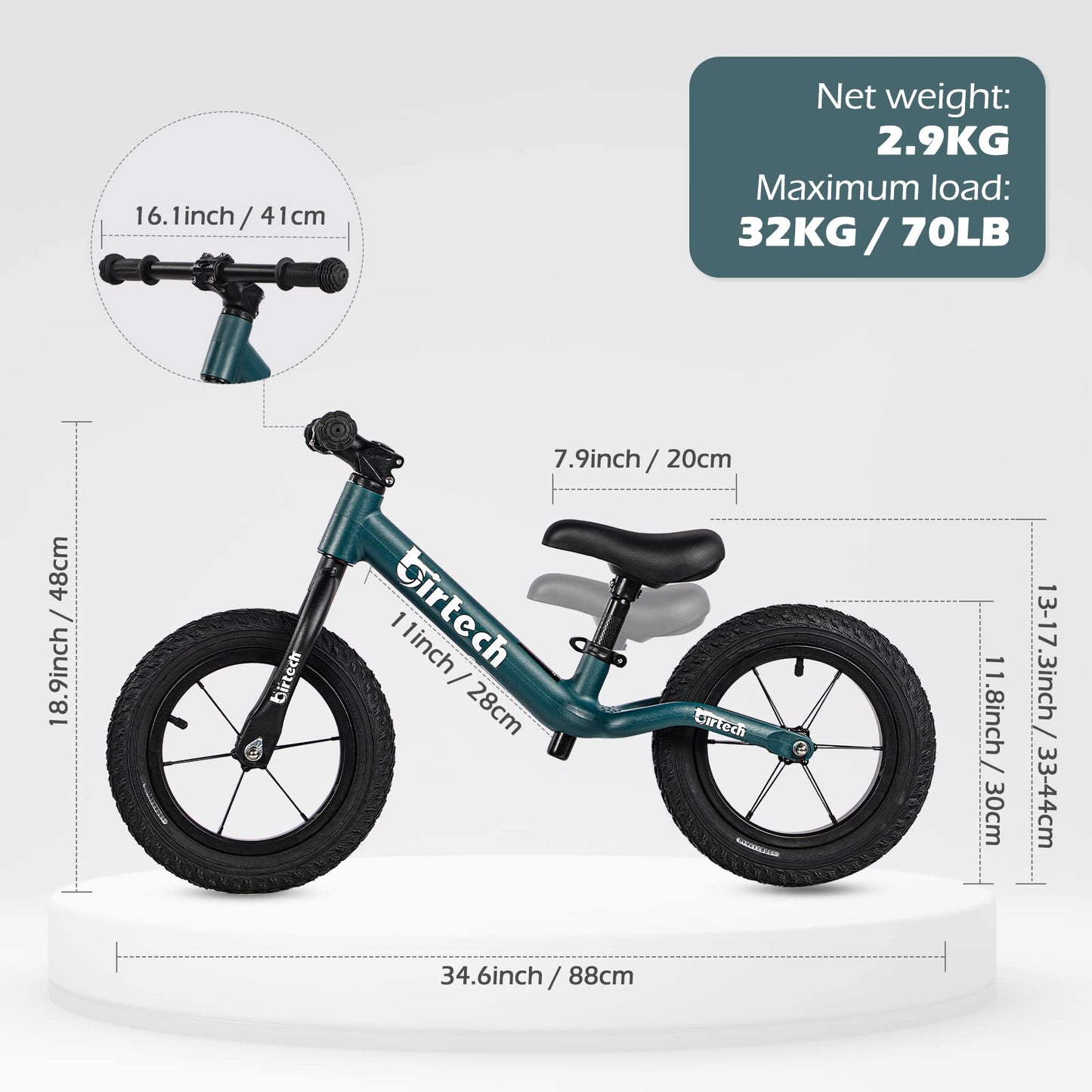 12' Balance Bike For 2, 3, 4, 5, 6 Year Old Boys And Girls, Lightweight Nylon Frame Toddler Training Bike No Pedal Bikes For Kids With Adjustable Seat And Air Tires (Green)