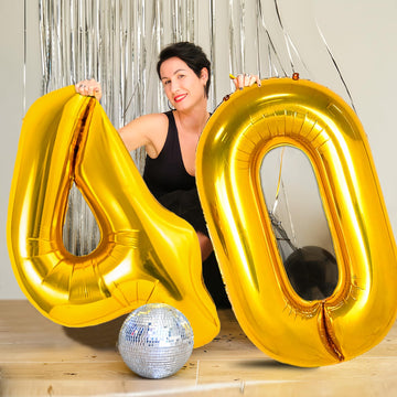 Large Gold 40 Balloon Number, 40Th Birthday Decorations, Foil Mylar Big Helium Numbers Balloons For Birthday Anniversary Decorat