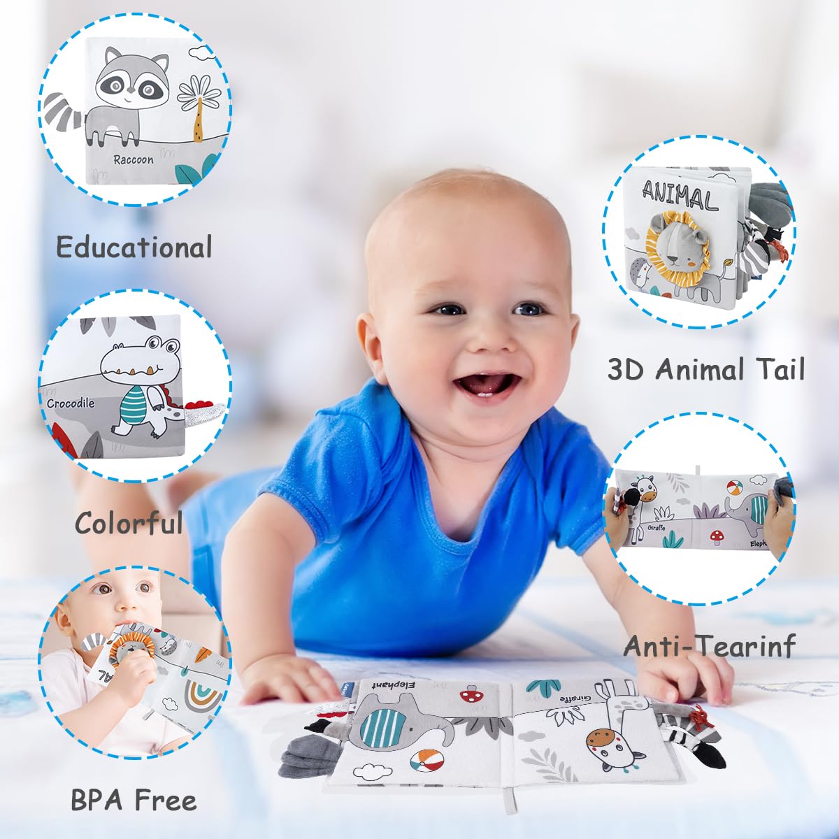 Vicloon Cloth Books, 3D Touch Feel High Contrast Cloth Book, Baby Books Toys For Baby 0-12 Months, Soft Baby Books Touch And Fee