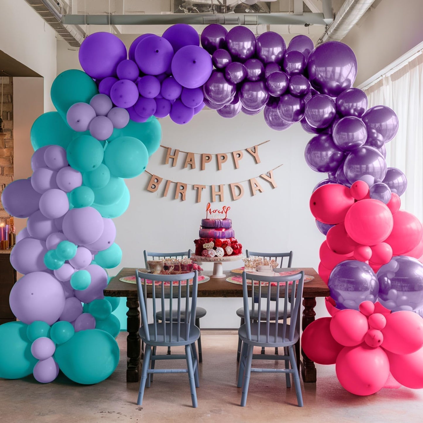 Pink Purple Blue Balloons, 12 Inchs Pink Teal Blue Purple Balloons, Pink Blue Birthday Balloons For Girls Baby Shower Birthday Wedding Party Decoration