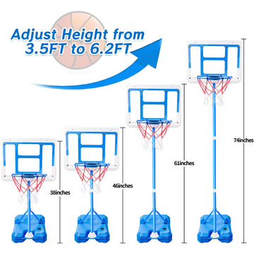 Shylizard Kids Toy Gift For 3 4 5 6 7 8 Years Old, Kids Basketball Hoop Adjustable Height 3.5Ft-6.2Ft, Mini Basketball Hoop For Boys Girls, Basketball Goal Toys Outdoor Indoor Game Gifts(Blue)