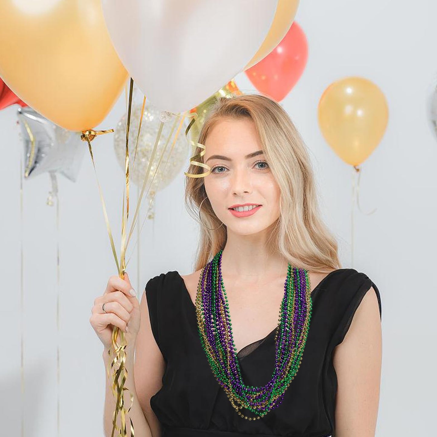 Artlunar 24 Pcs Mardi Gras Beads, Metallic Colorful Bead Necklace Party Favors, 33'' Mardi Gras Beads For Parade Throws Party De