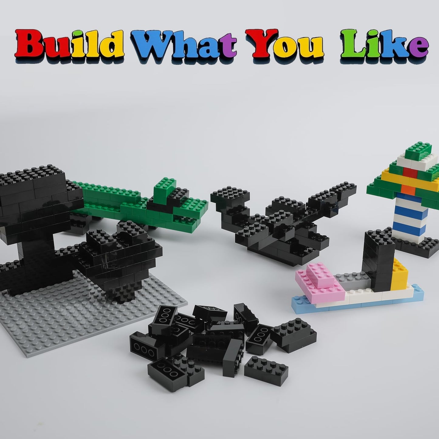 HUIZDQ 500 Piece Classic Building Bricks and 1 Gray Baseplate 2x4 Bricks Bulk Creative Building Toys Blocks Bulk for Kids Ages 6+ Black