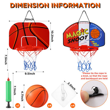 Sosation 2 Pcs Mini Basketball Hoop with 4 Basketball Sticky Hook Pump Indoor No Drilling Basketball Hoop Decompress Game for Kid mature-themed Gift(Shoot Basketball Pattern Style)