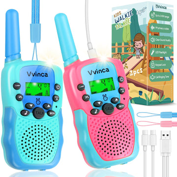 Vvinca Rechargeable Walkie Talkies For Kids, Long Range 22 Channels 2 Way Kids Walkie Talkie With Flashlight For Camping Hiking