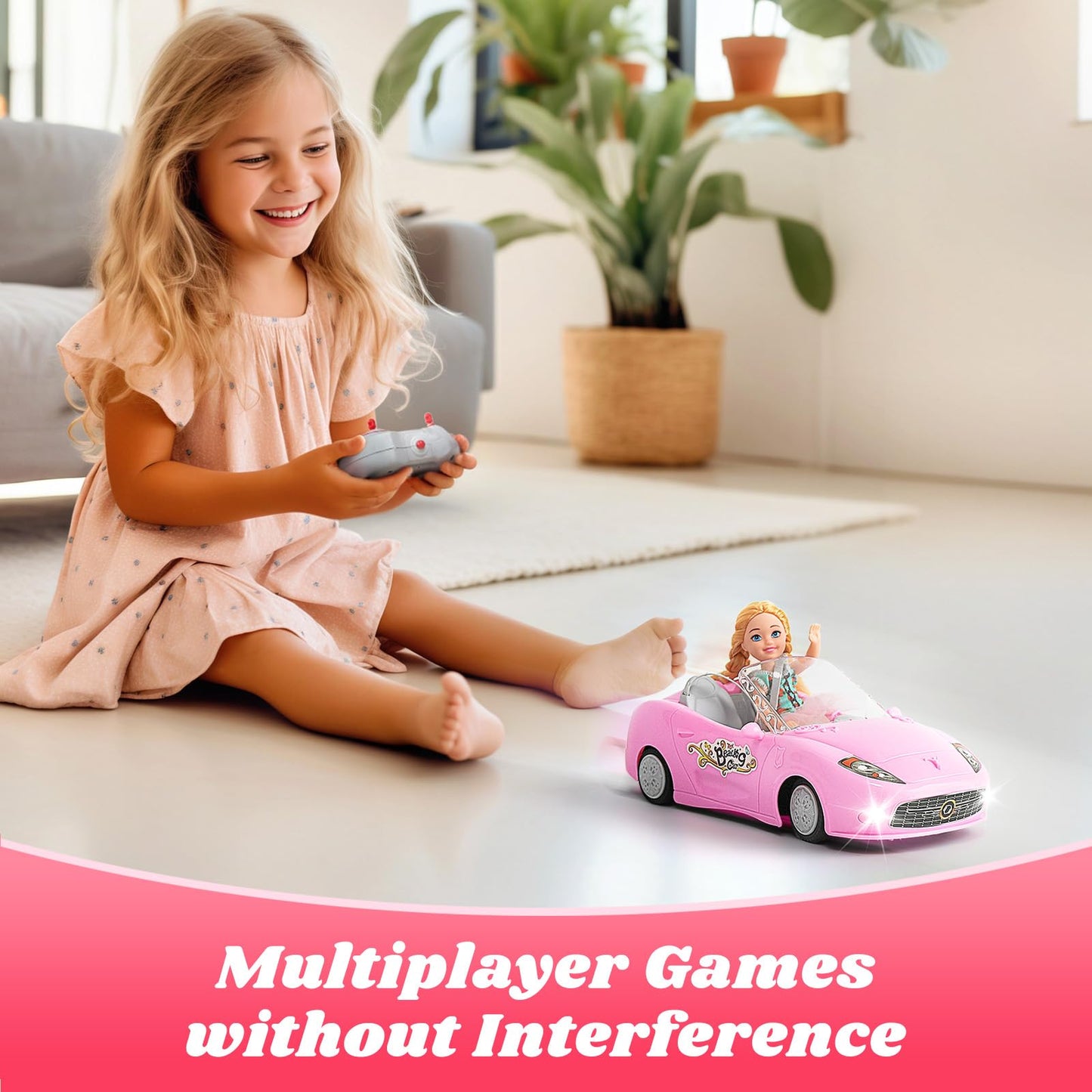 HapKid Pink Remote Control Car for Girls, 1:18 Scale RC Cars with LED Light, 2.4 GHZ Pink Truck Toy with 100 Min Long-Lasting Re
